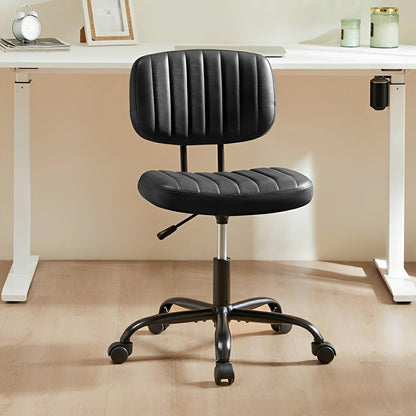 Modern Armless PU Leather Office Chair – Lumbar Support - Flyachilles