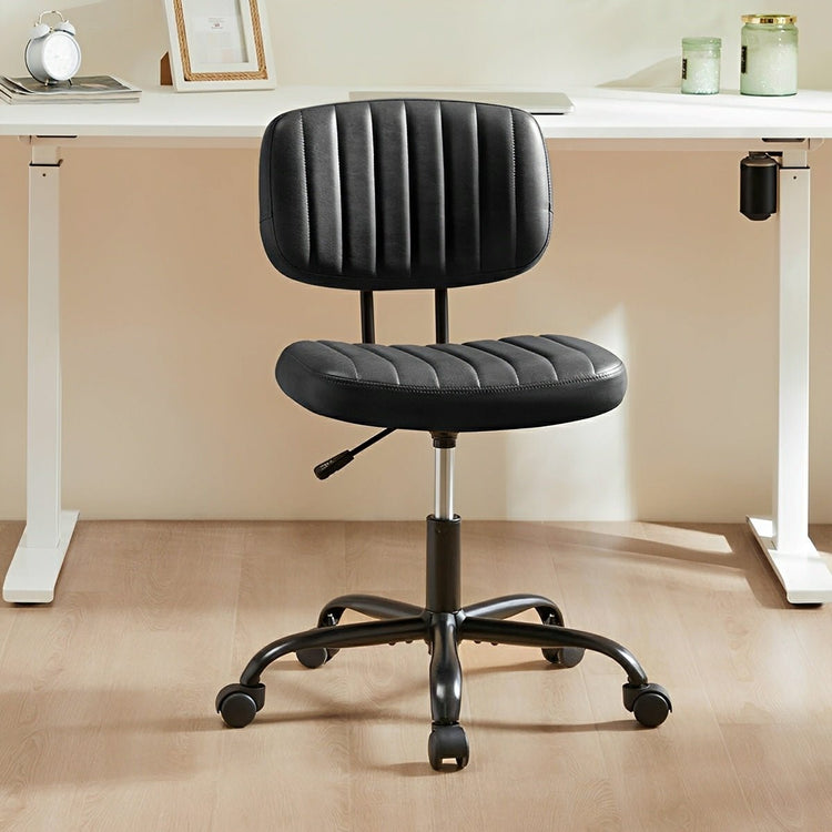 Modern Armless PU Leather Office Chair – Lumbar Support - Flyachilles
