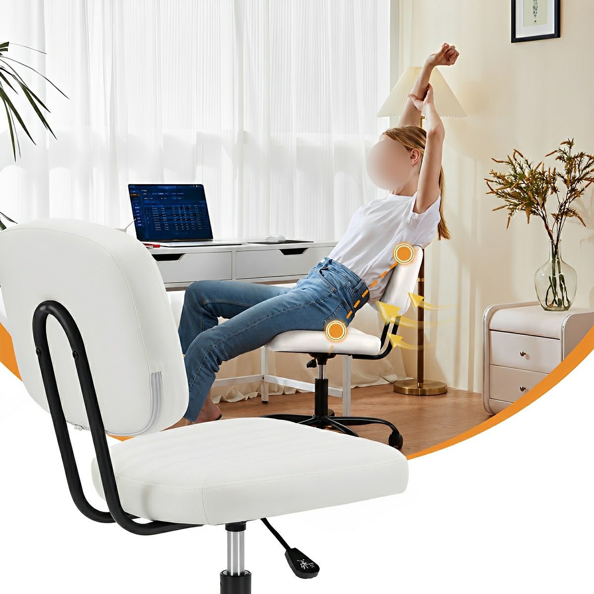 Modern Armless PU Leather Office Chair – Lumbar Support - Flyachilles