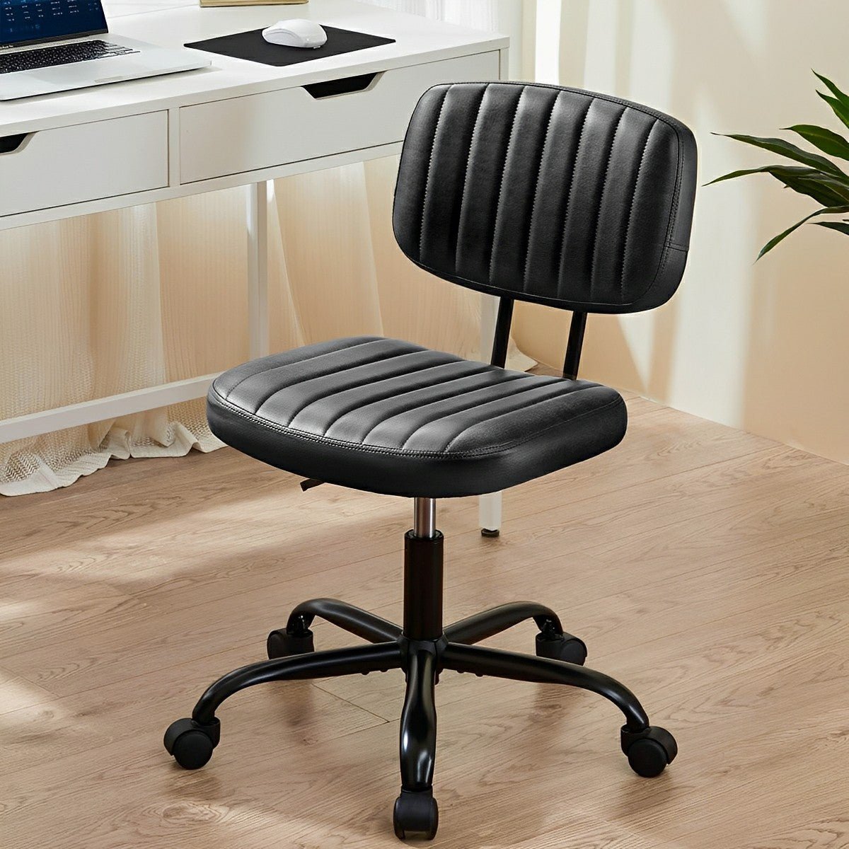 Modern Armless PU Leather Office Chair – Lumbar Support - Flyachilles