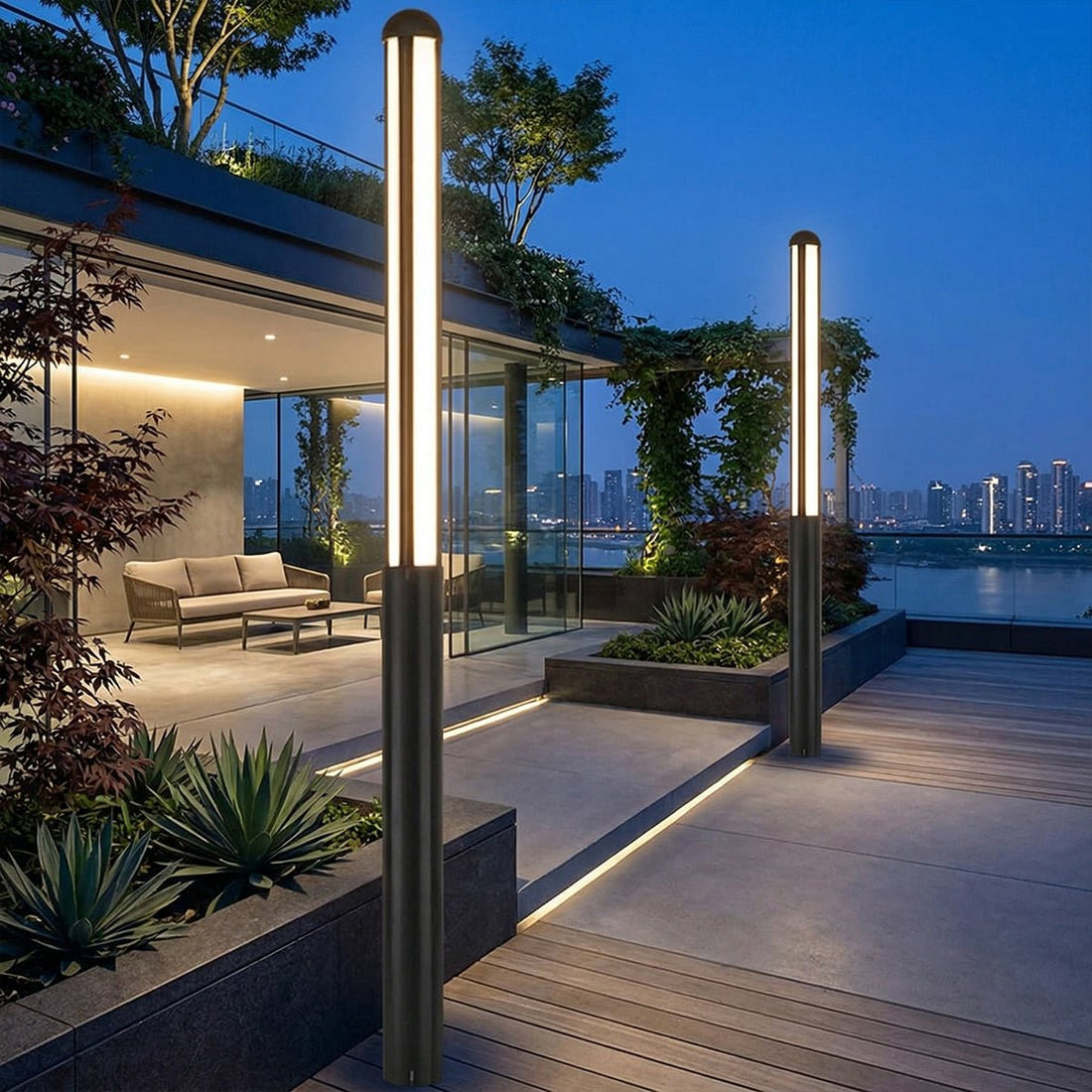 Modern Black Cylinder Waterproof LED Outdoor Path Post Light Street Lighting - Flyachilles
