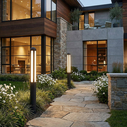 Modern Black Cylinder Waterproof LED Outdoor Path Post Light Street Lighting - Flyachilles