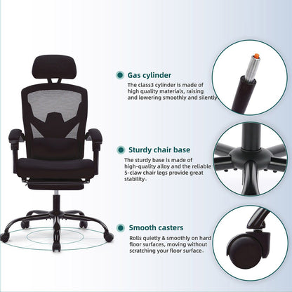 Modern Ergonomic Swivel Office Chair with Footrest &amp; Lumbar Support - Flyachilles