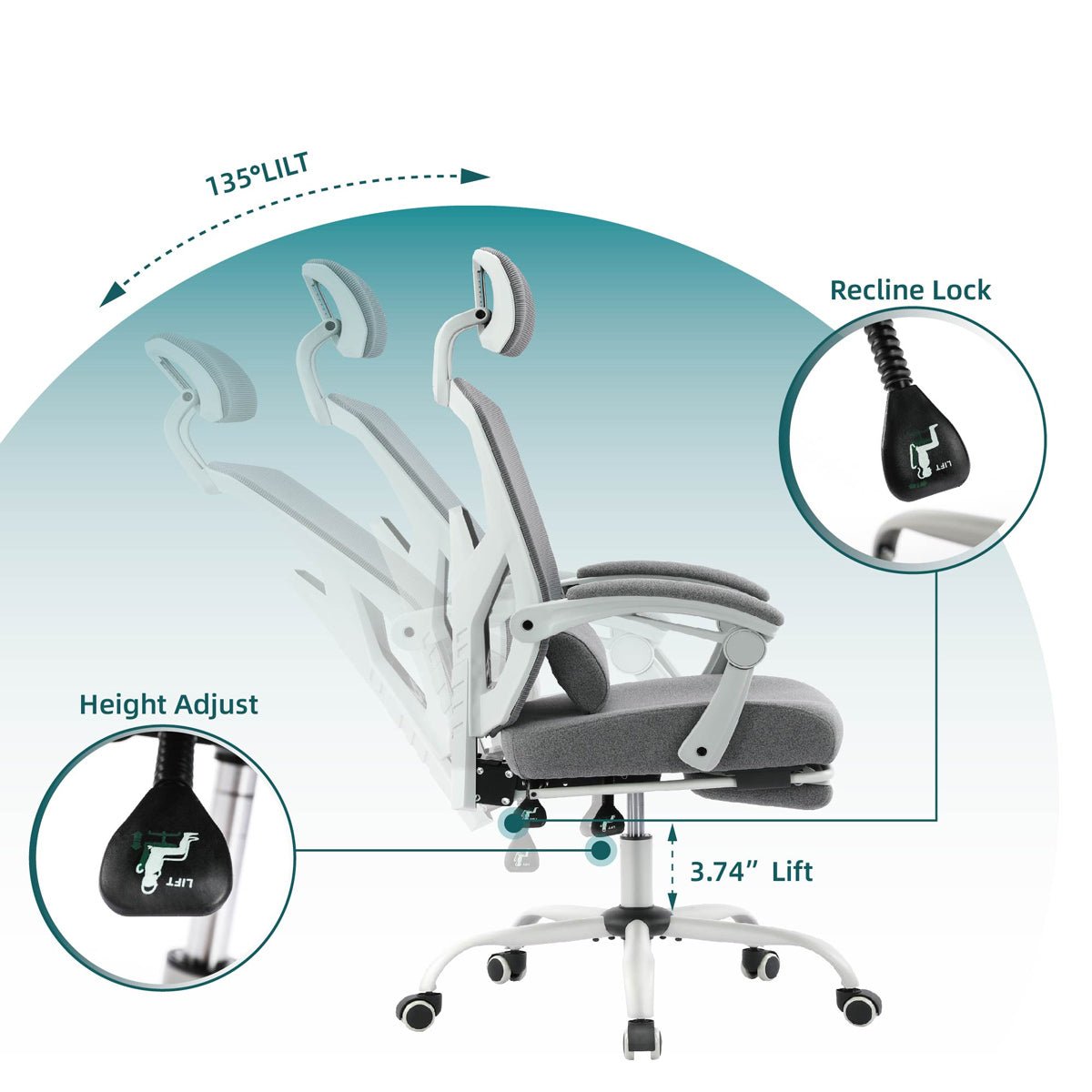 Modern Ergonomic Swivel Office Chair with Footrest &amp; Lumbar Support - Flyachilles