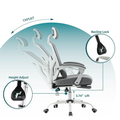 Modern Ergonomic Swivel Office Chair with Footrest &amp; Lumbar Support - Flyachilles