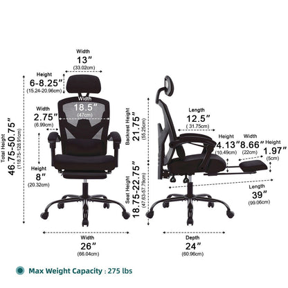 Modern Ergonomic Swivel Office Chair with Footrest &amp; Lumbar Support - Flyachilles