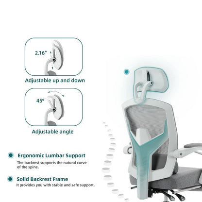 Modern Ergonomic Swivel Office Chair with Footrest &amp; Lumbar Support - Flyachilles
