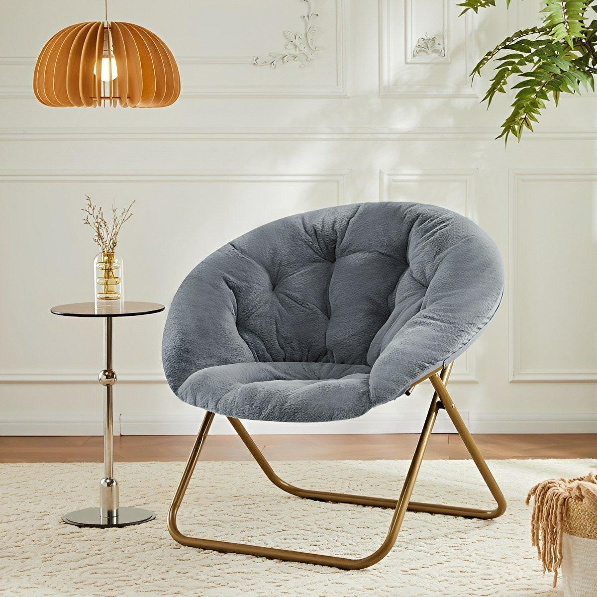 Modern Faux Fur Disc Chair – Bedroom, Living Room - Flyachilles