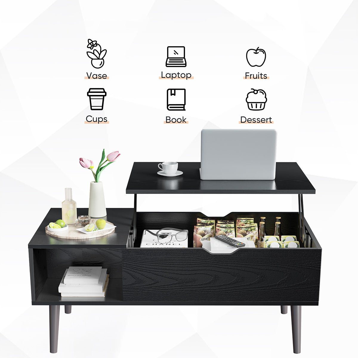 Modern Lift Tabletop Coffee Tables with Storage Shelf and Hidden Compartment - Flyachilles