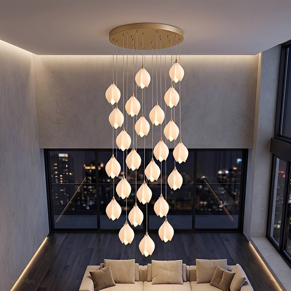 Modern Luxury Sculptural Ceramic Petal LED Chandelier - Flyachilles