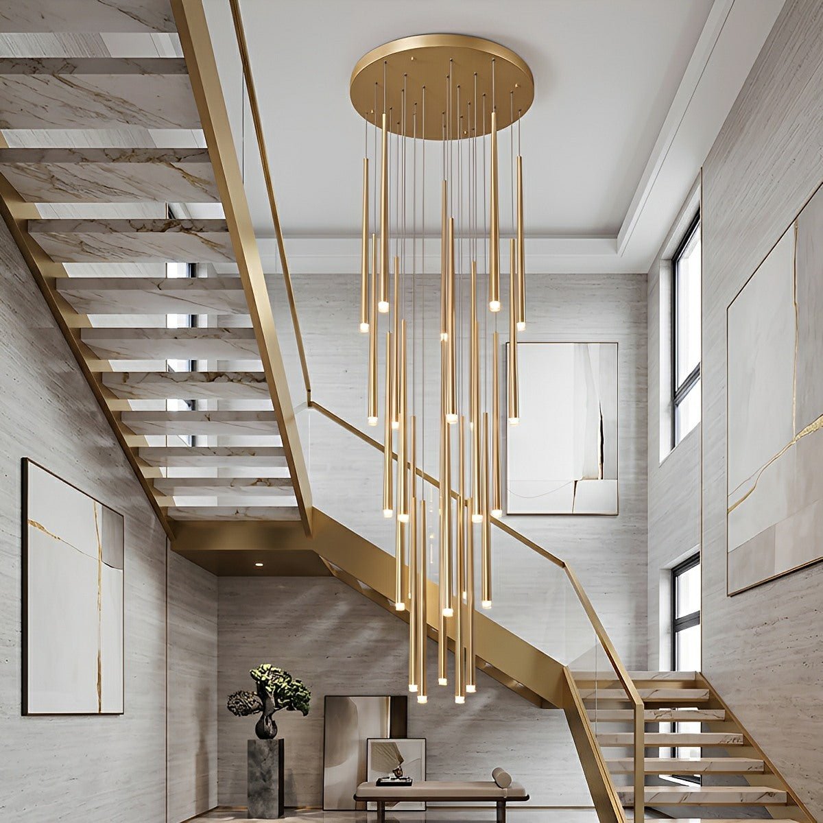 Modern Minimalist Multi - Drop Linear LED Stairs Pendant Lights - Flyachilles