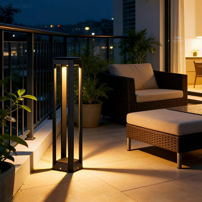 Modern Minimalist Rectangle Hollow Waterproof Black Pathway Post Light - Flyachilles