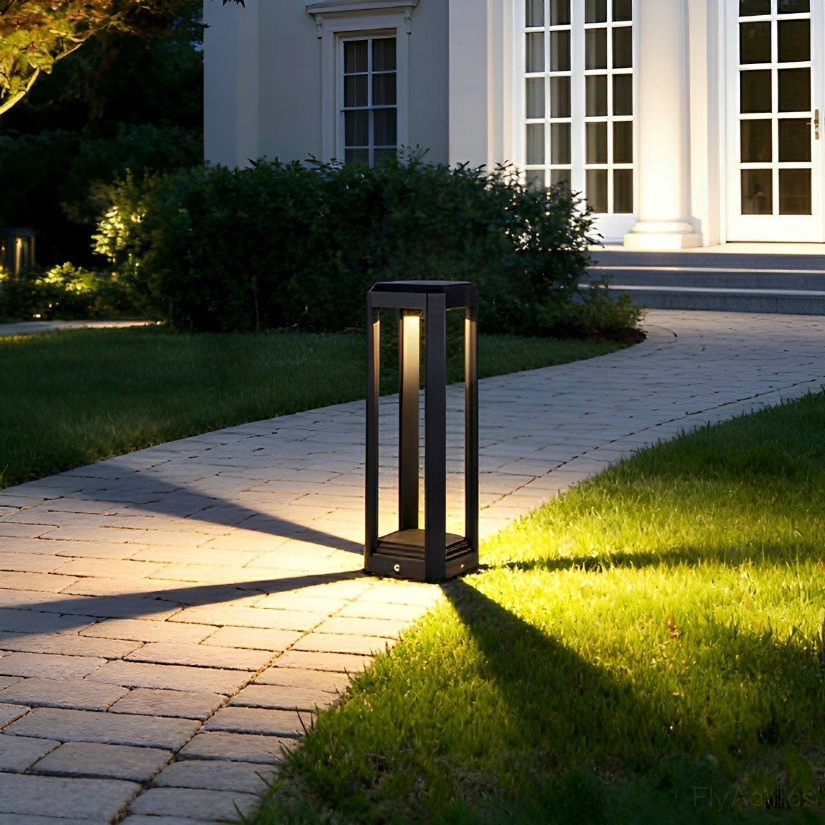 Modern Minimalist Rectangle Hollow Waterproof Black Pathway Post Light - Flyachilles