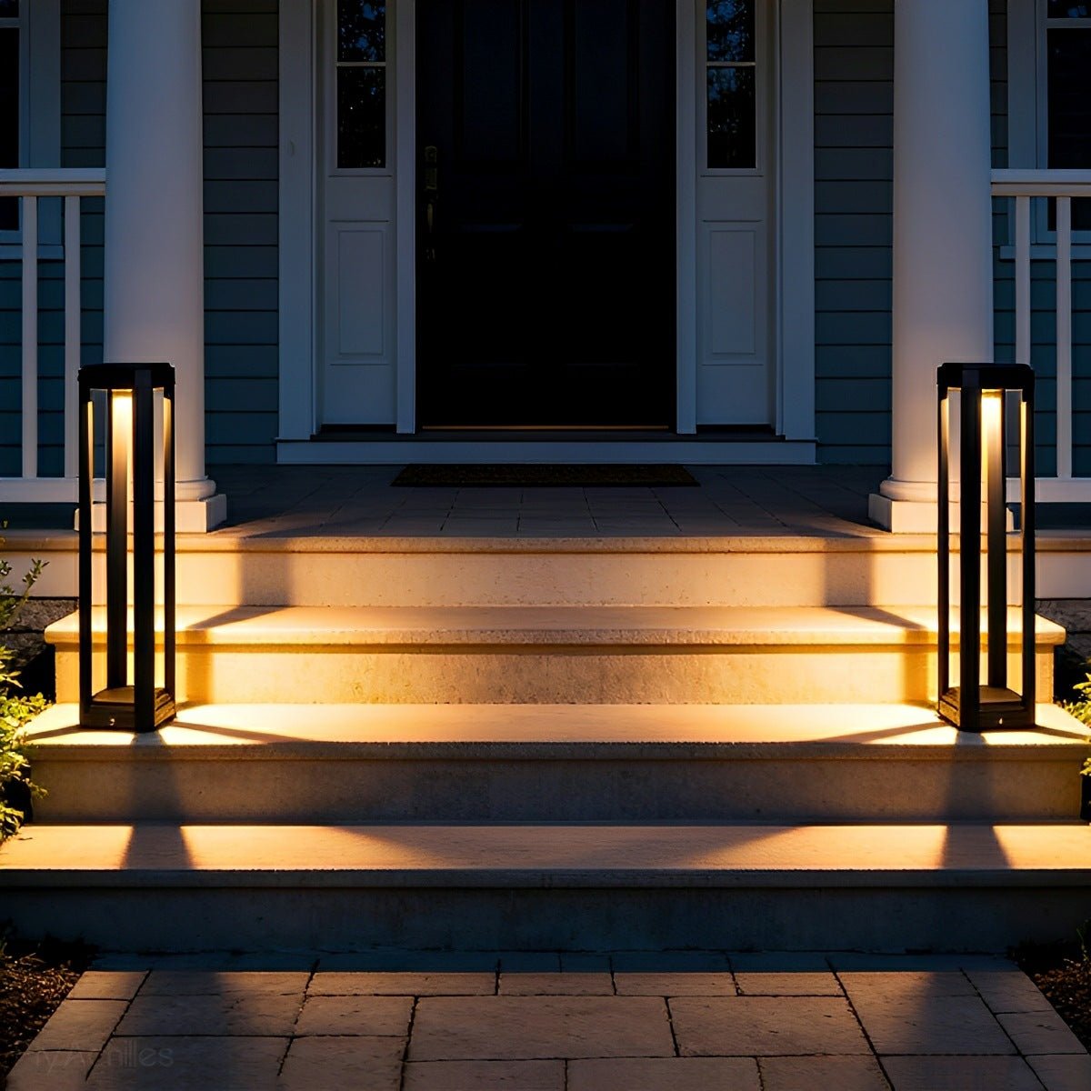 Modern Minimalist Rectangle Hollow Waterproof Black Pathway Post Light - Flyachilles