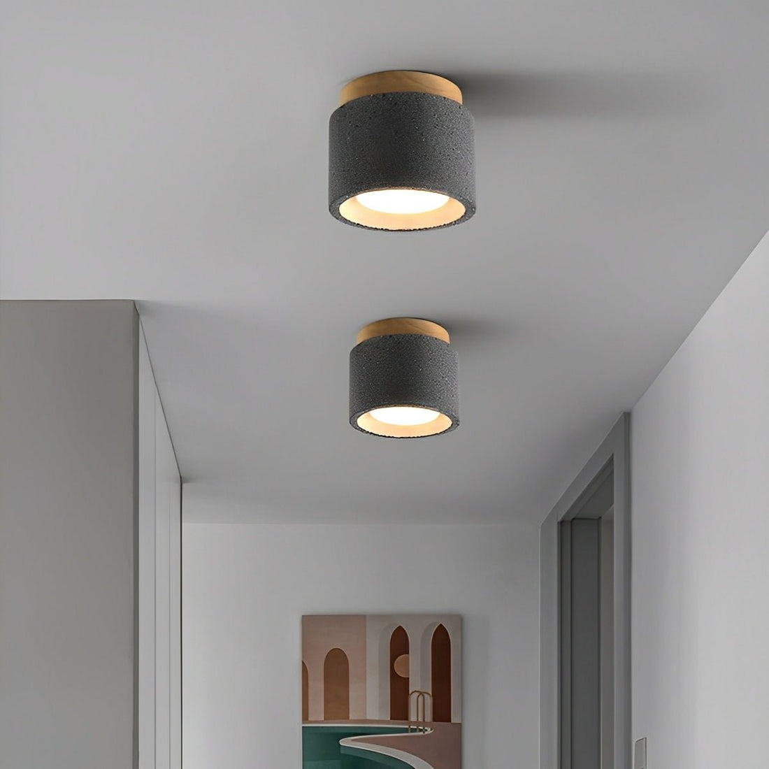 Modern Minimalist Round Cement LED Ceiling Lights - Flyachilles