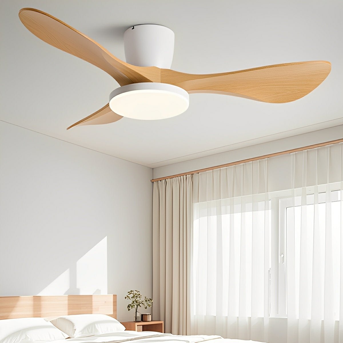 Modern Minimalist Sculptural DC Motor Reverse Ceiling Fan with Light - Flyachilles