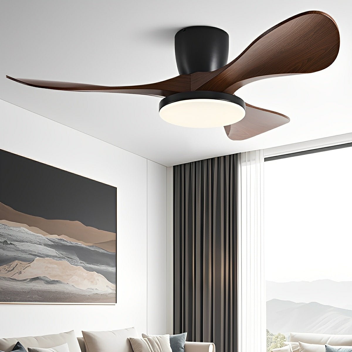 Modern Minimalist Sculptural DC Motor Reverse Ceiling Fan with Light - Flyachilles