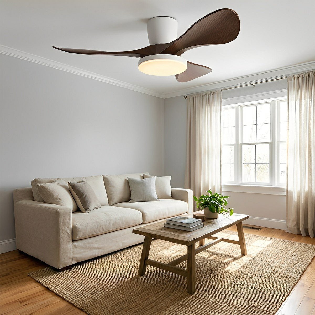 Modern Minimalist Sculptural DC Motor Reverse Ceiling Fan with Light - Flyachilles
