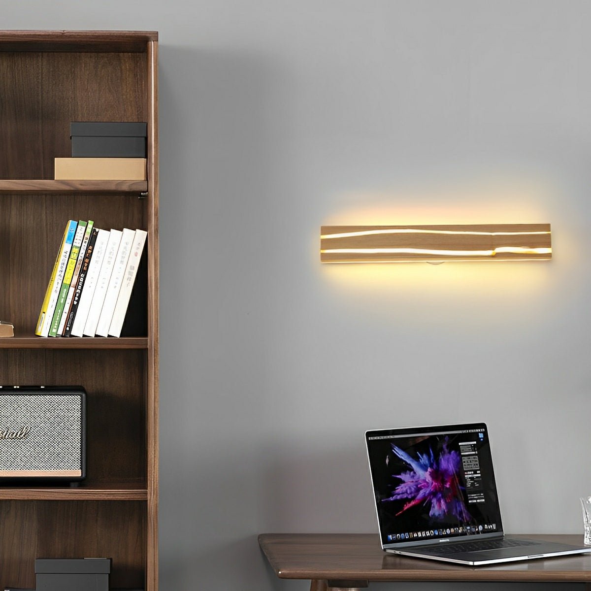 Modern Minimalist Wood Crazed Texture LED Long Strip Indoor Wall Sconce - Flyachilles