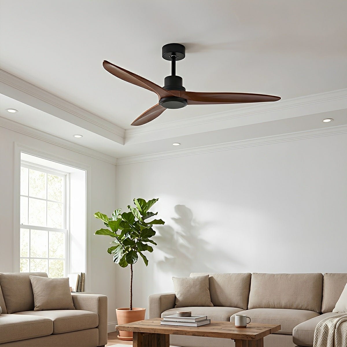 Modern Minimalist Wood DC Motor Reversible Ceiling Fan with Light - Flyachilles