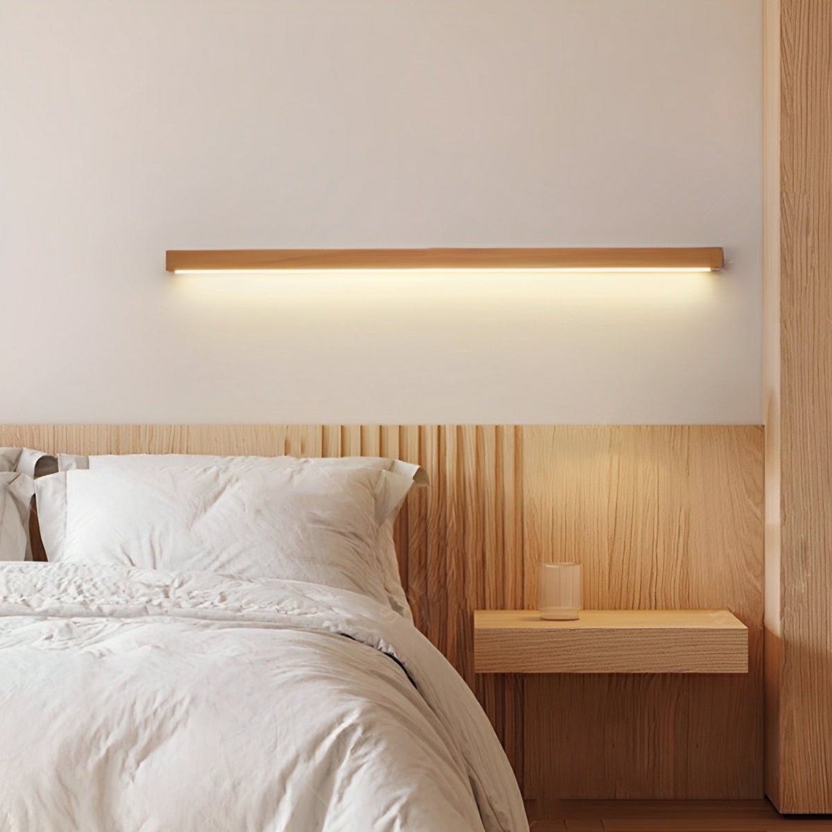 Modern Minimalist Wood Down LED Long Strip Indoor Wall Sconce - Flyachilles