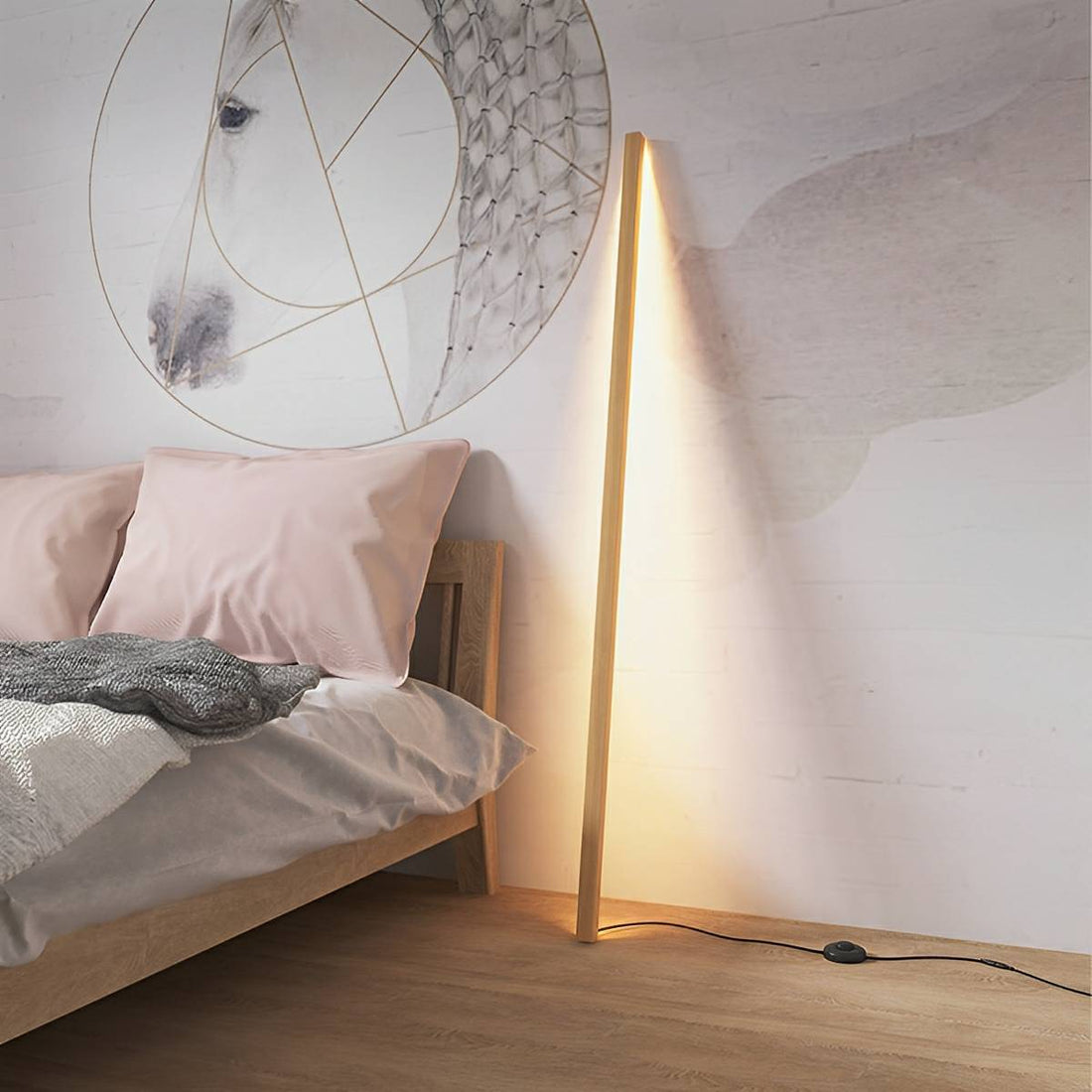 Modern Minimalist Wood Plug In LED Long Strip Floor Lamp - Flyachilles
