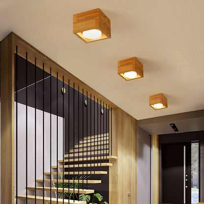 Modern Minimalist Wood Square LED Indoor Ceiling Spot Light - Flyachilles