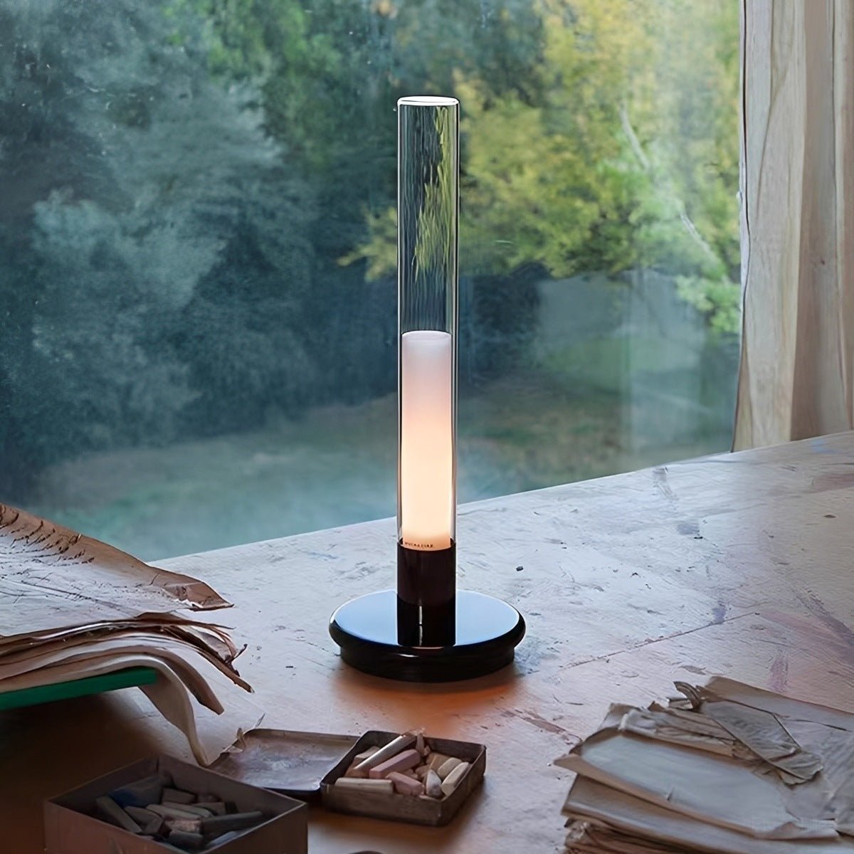 Modern Rechargeable LED Table Lamp with Glass Tube Ambient Light - Flyachilles