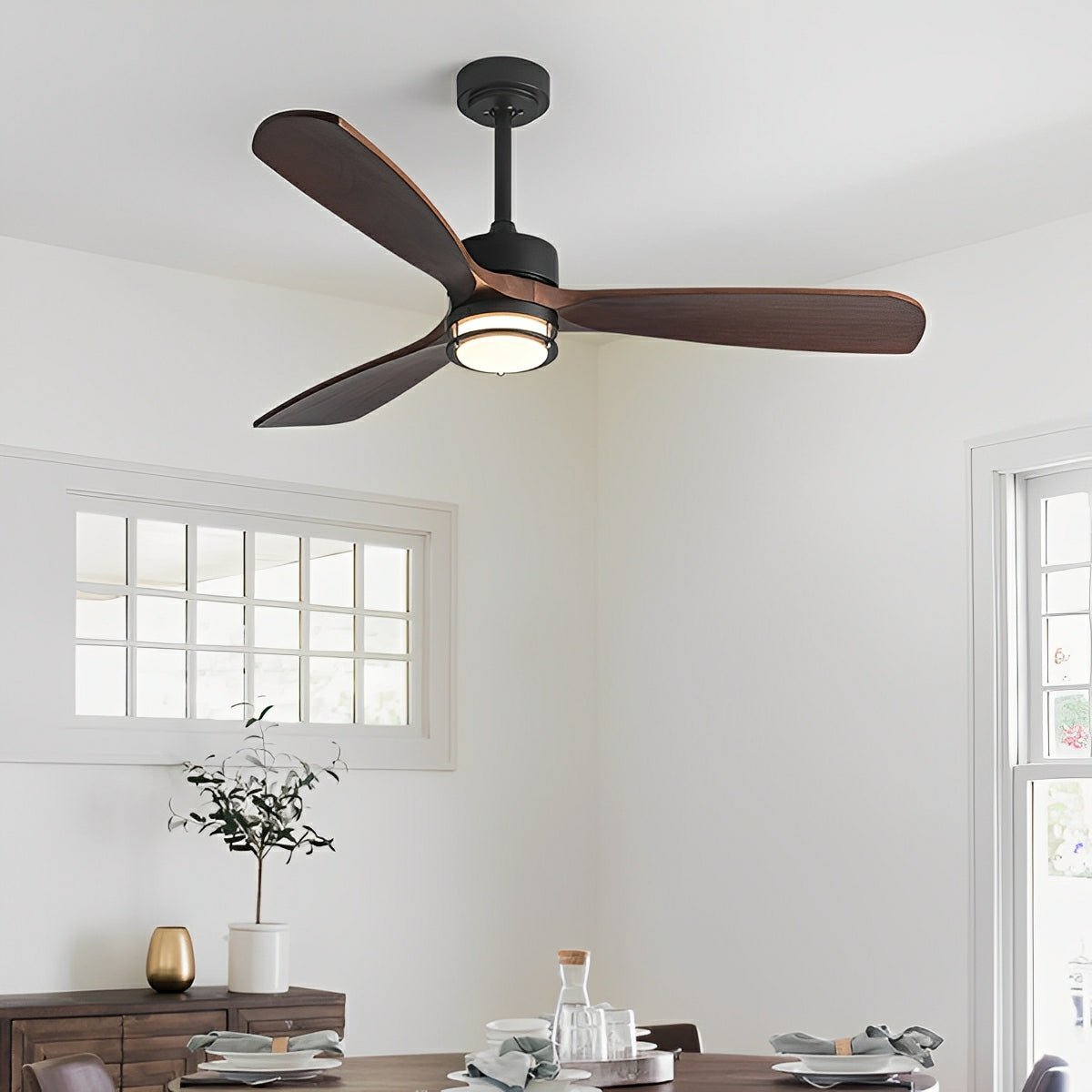Modern Scandinavian Wood DC Motor Reverse Full - Spectrum LED Ceiling Fan Lights - Flyachilles