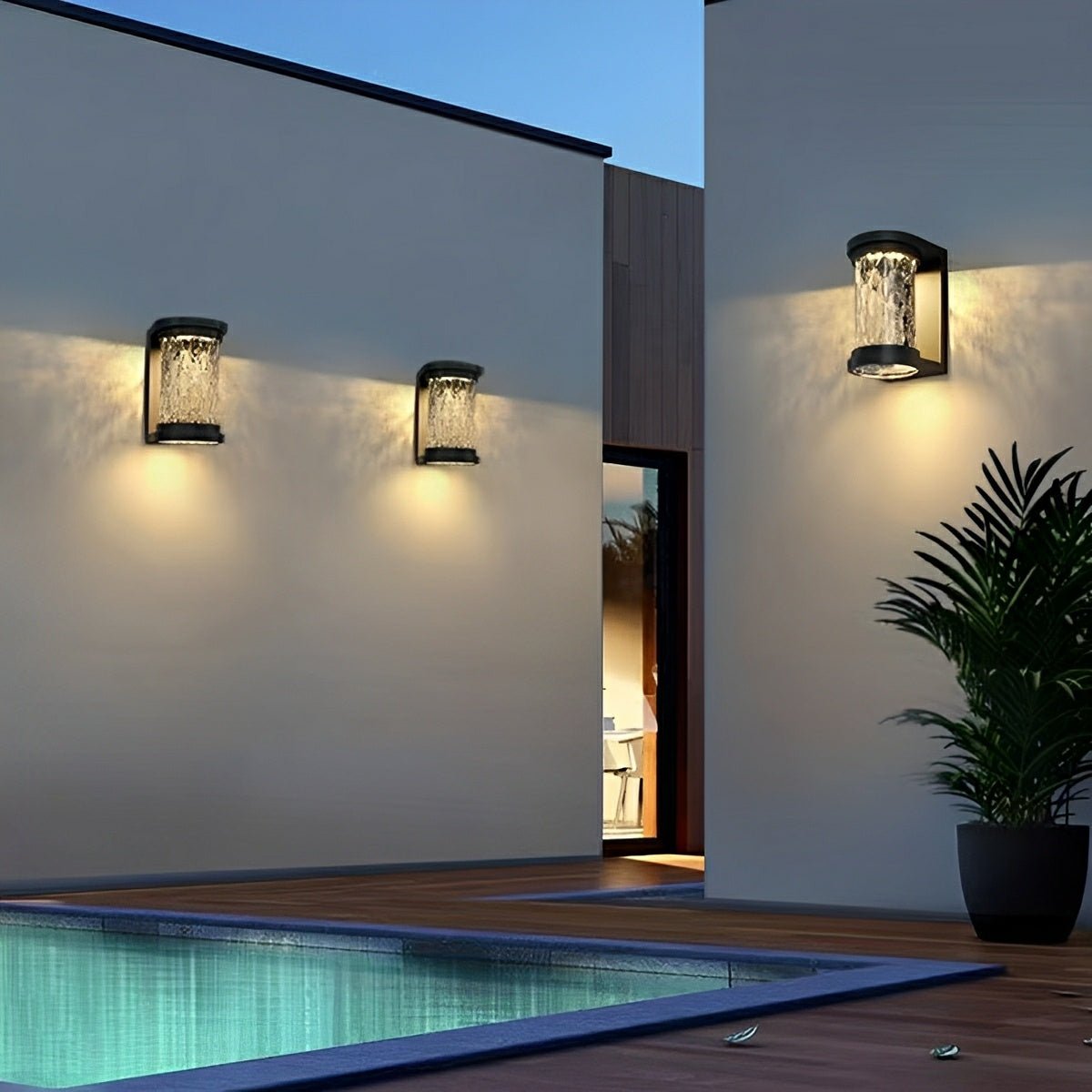 Modern Solar Waterproof Stainless Steel Water Glass Outdoor LED Porch Wall Lights - Flyachilles