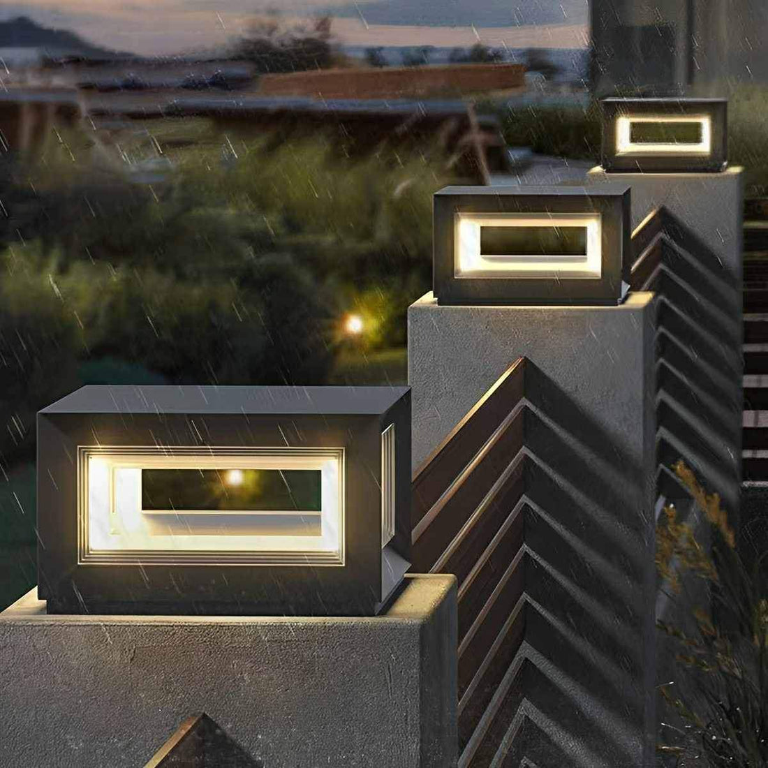 Modern Stainless Steel Waterproof Solar Square LED Outdoor Post Lights - Flyachilles