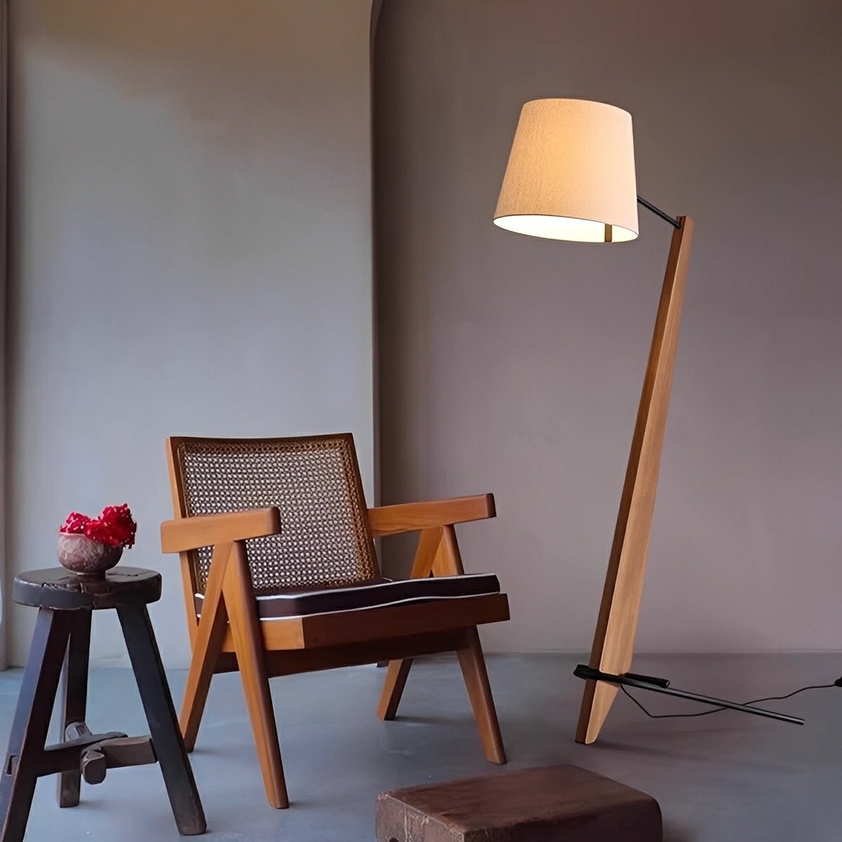 Modern Tilt Wood Fabric Drum Shade Floor Lamp - Flyachilles