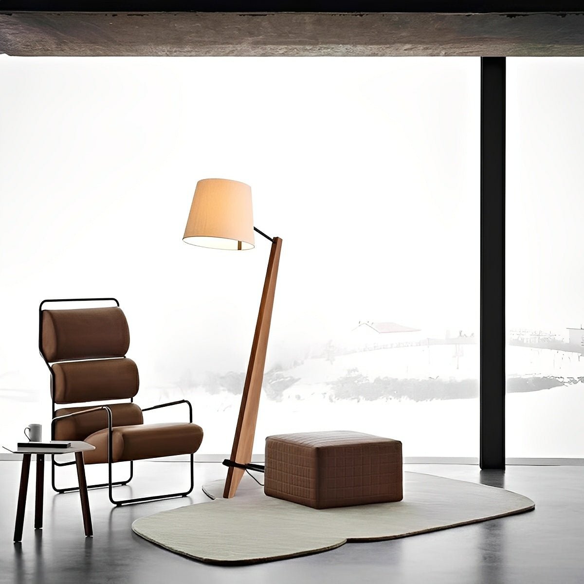 Modern Tilt Wood Fabric Drum Shade Floor Lamp - Flyachilles