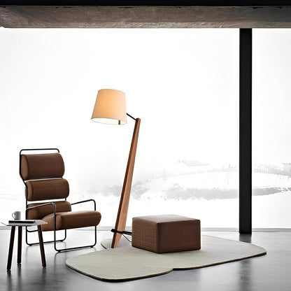 Modern Tilt Wood Fabric Drum Shade Floor Lamp - Flyachilles