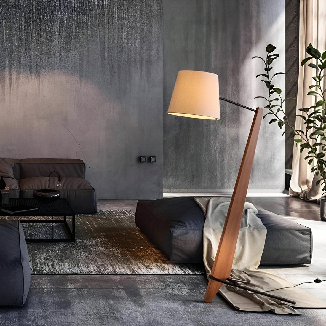 Modern Tilt Wood Fabric Drum Shade Floor Lamp - Flyachilles