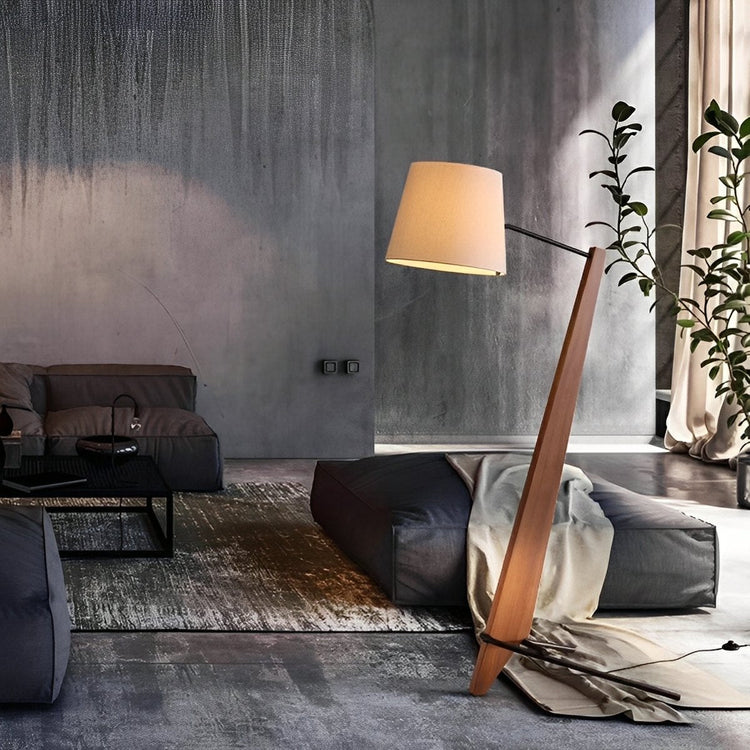 Modern Tilt Wood Fabric Drum Shade Floor Lamp - Flyachilles