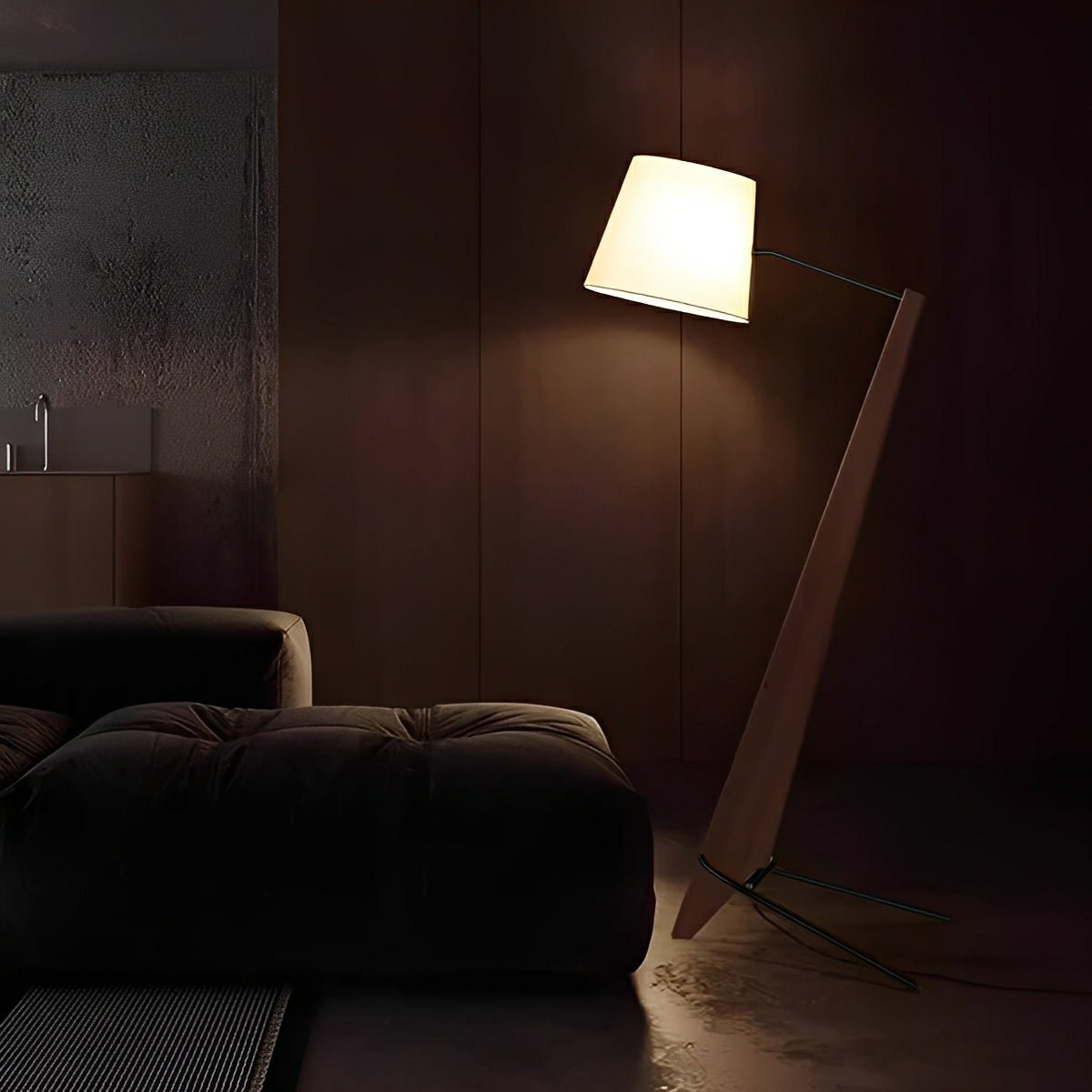 Modern Tilt Wood Fabric Drum Shade Floor Lamp - Flyachilles