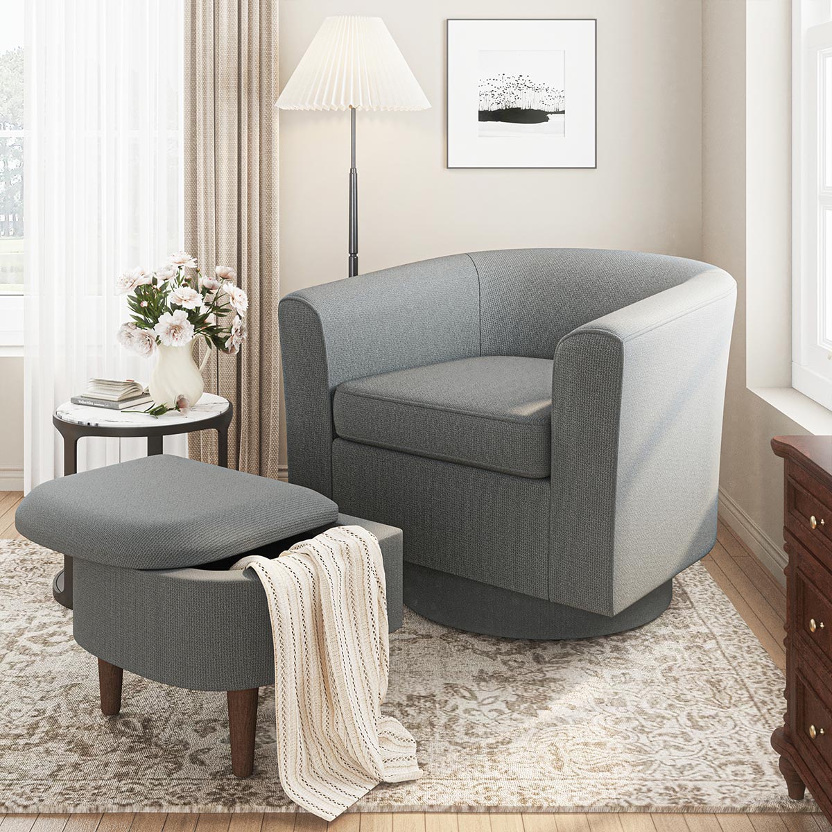 Modern Tufted Swivel Accent Chair with Armrest Ottoman - Armchair - Flyachilles