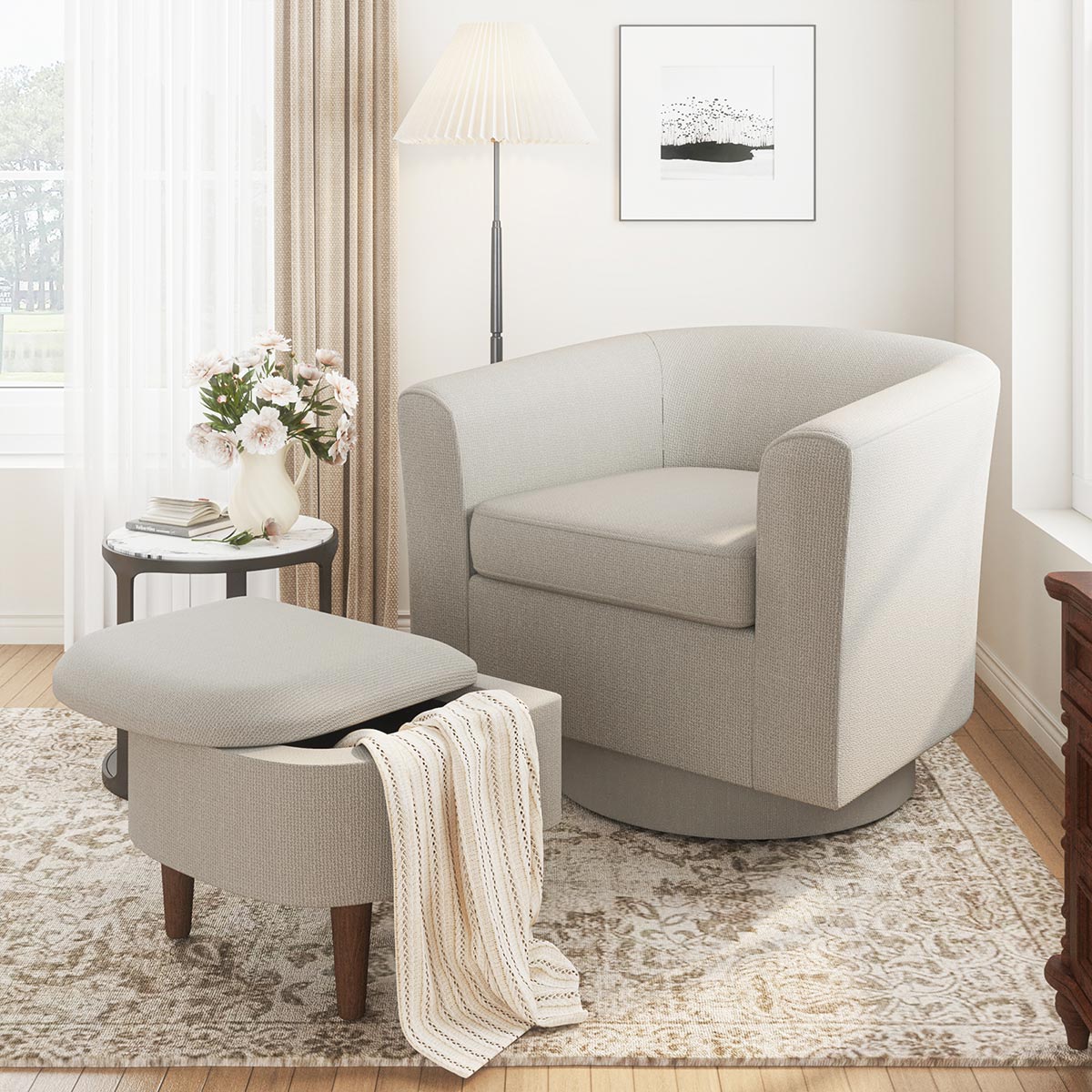 Modern Tufted Swivel Accent Chair with Armrest Ottoman - Armchair - Flyachilles
