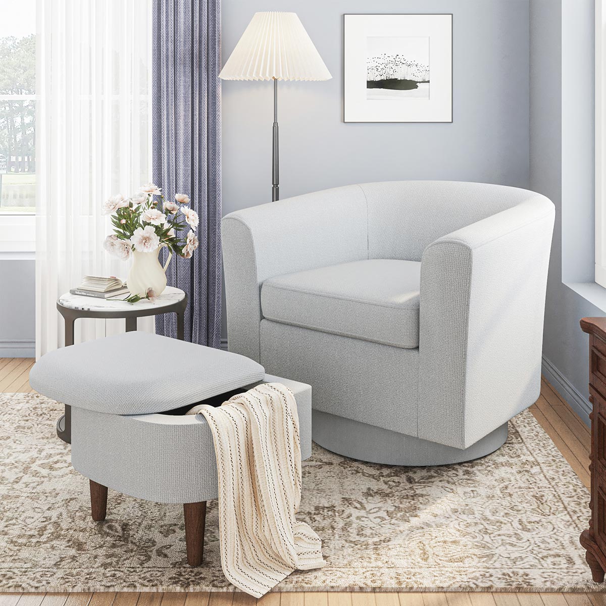 Modern Tufted Swivel Accent Chair with Armrest Ottoman - Armchair - Flyachilles
