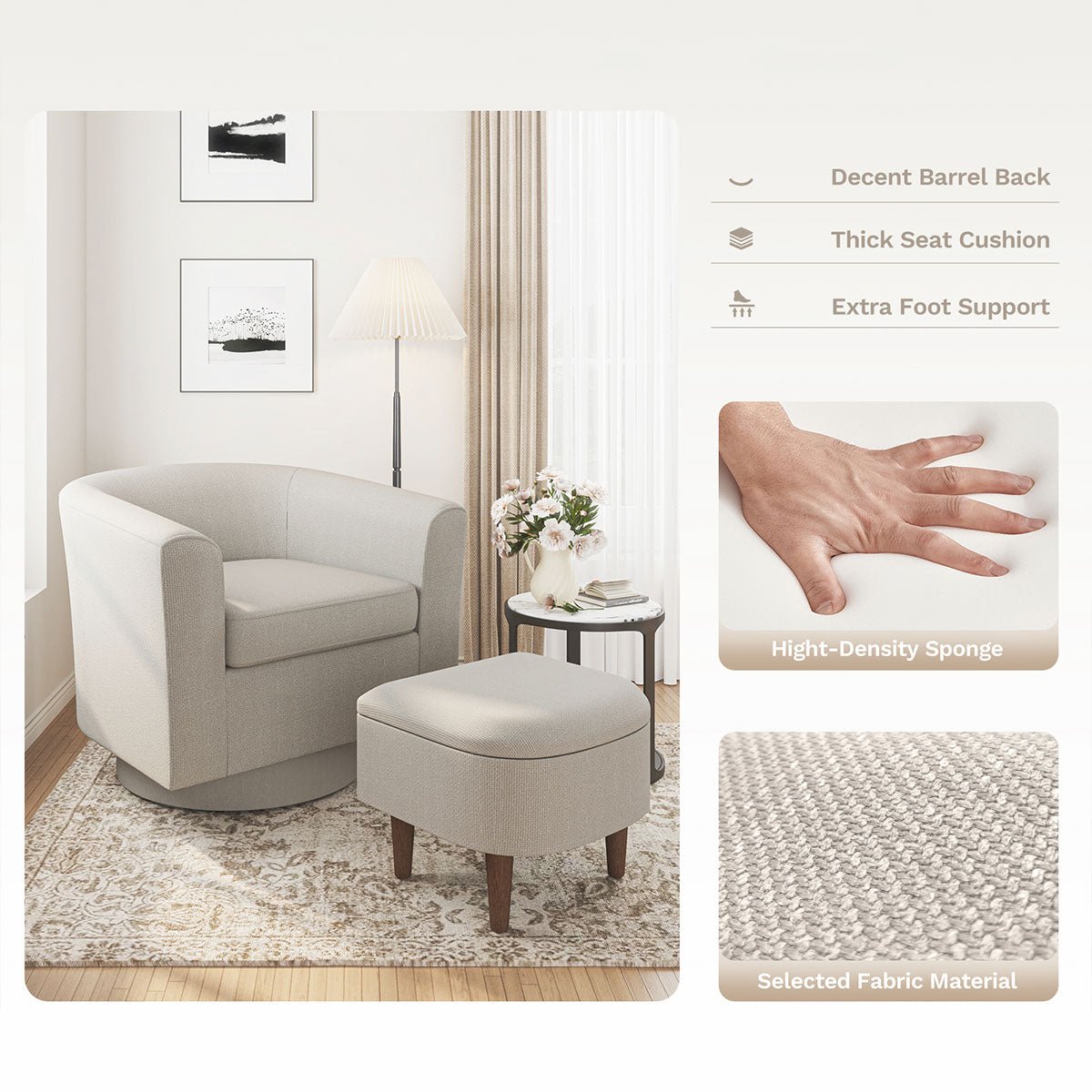 Modern Tufted Swivel Accent Chair with Armrest Ottoman - Armchair - Flyachilles