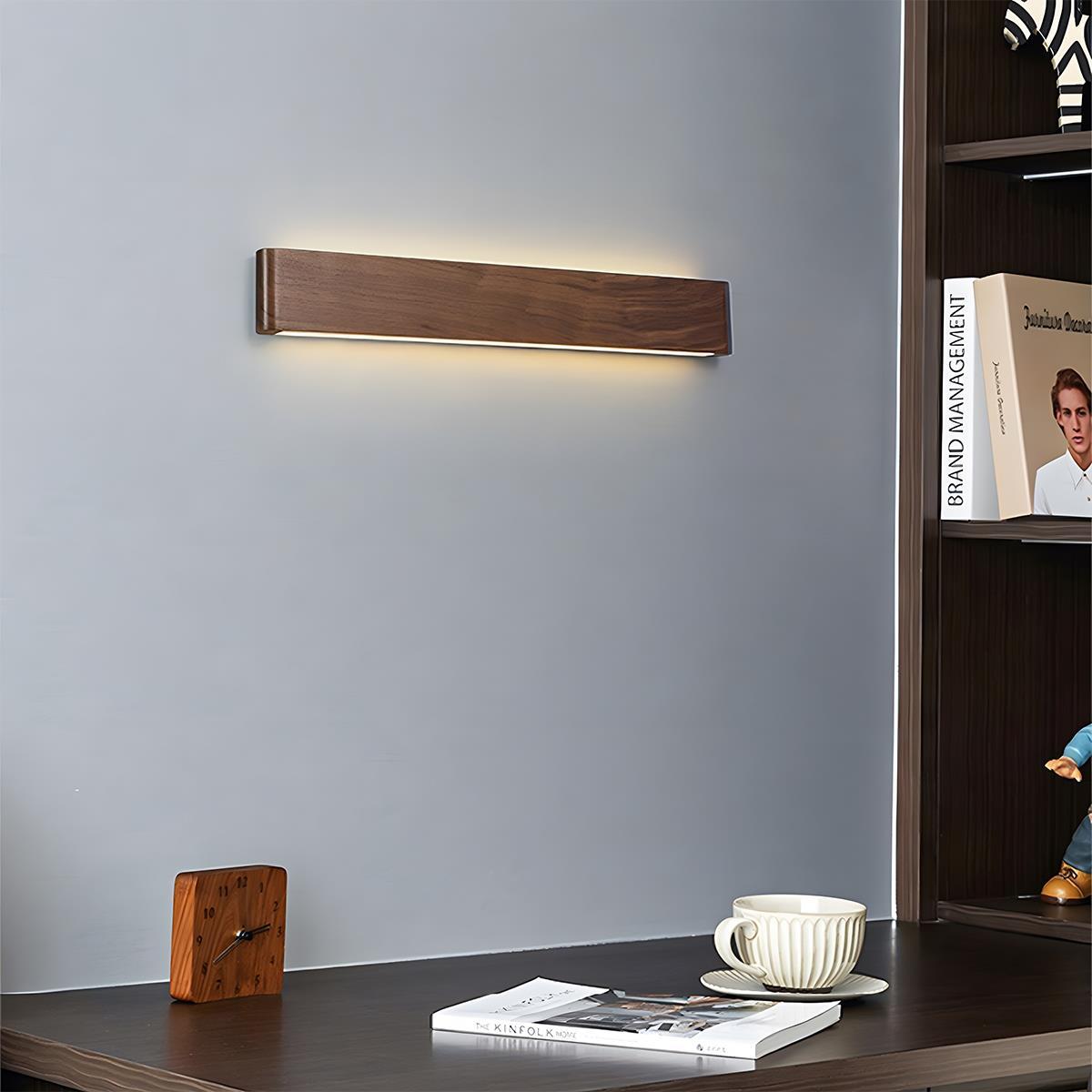 Modern Walnut Solid Wood Rectangular LED Indoor Wall Sconce - Flyachilles