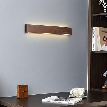 Modern Walnut Solid Wood Rectangular LED Indoor Wall Sconce - Flyachilles