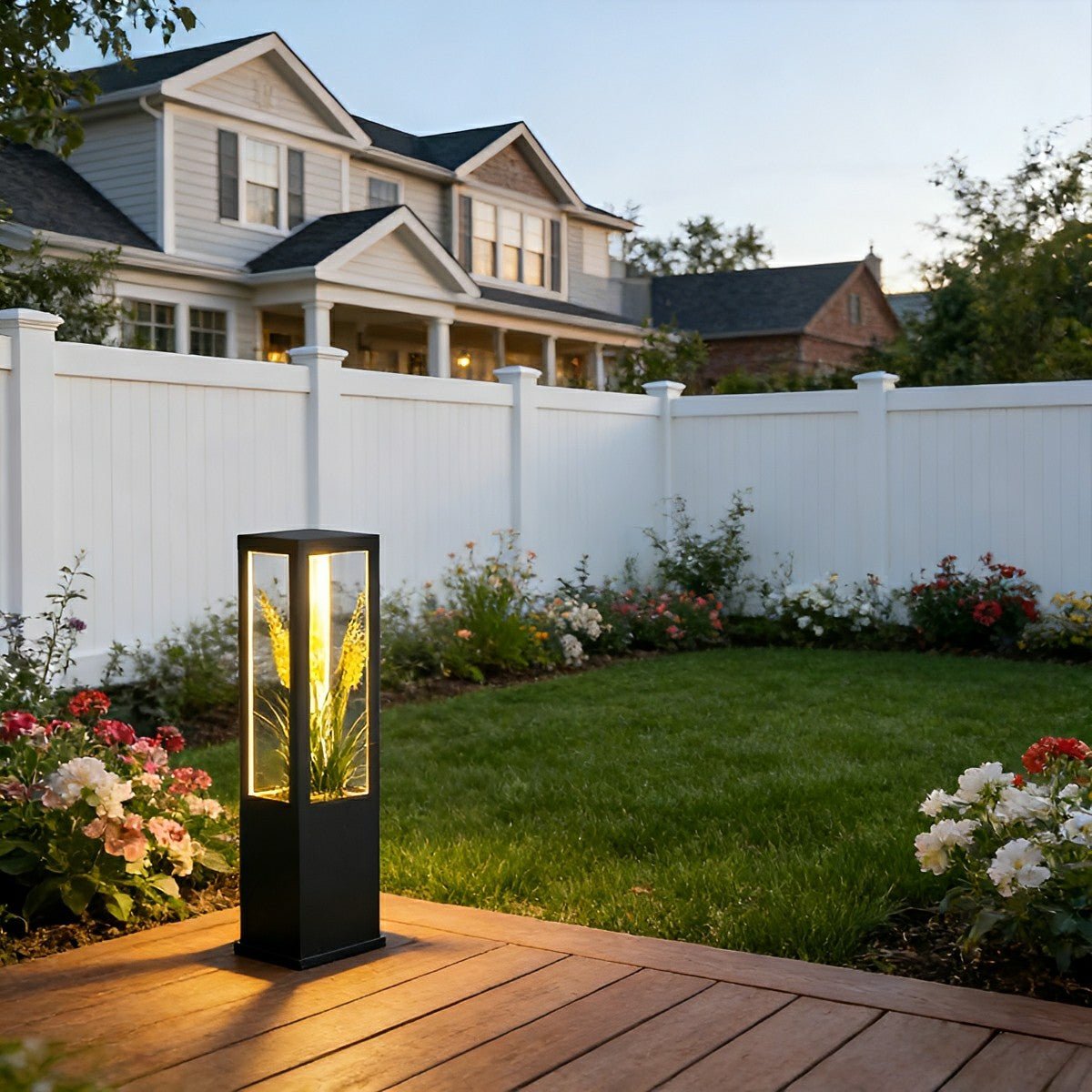 Modern Waterproof Hollow Plants Pot Outdoor LED Lawn Pillar Lights - Flyachilles