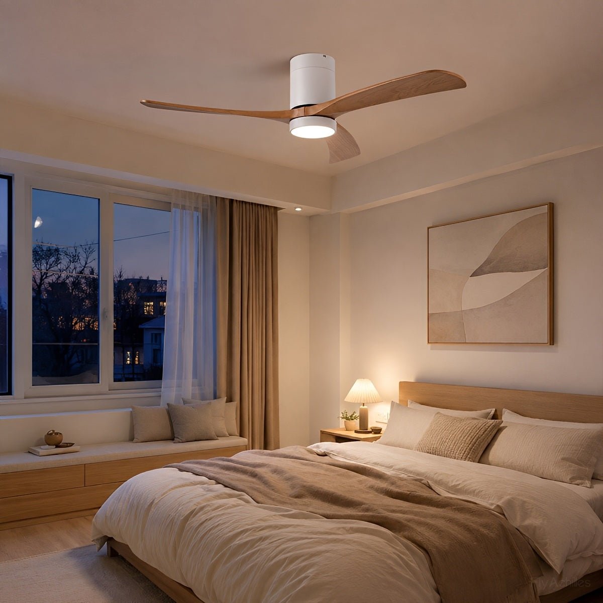 Modern Wood Ceiling Fan Light 6-Speed DC Motor Full-Spectrum - Flyachilles