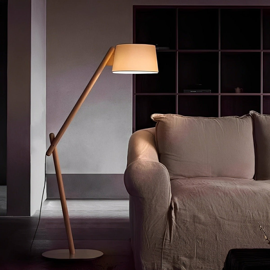 Modern Wood Finish Adjustable Fabric Drum Shade Floor Lamp - Flyachilles