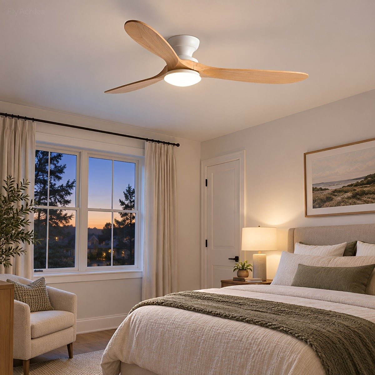 Modern Wood LED Ceiling Fan with Light Reversible DC Motor - Flyachilles