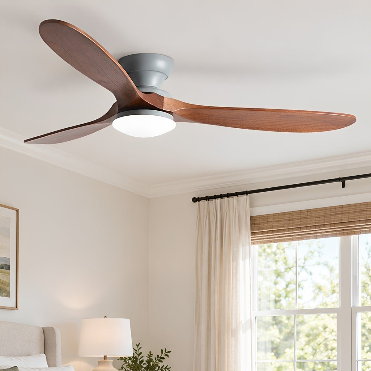 Modern Wood LED Ceiling Fan with Light Reversible DC Motor - Flyachilles