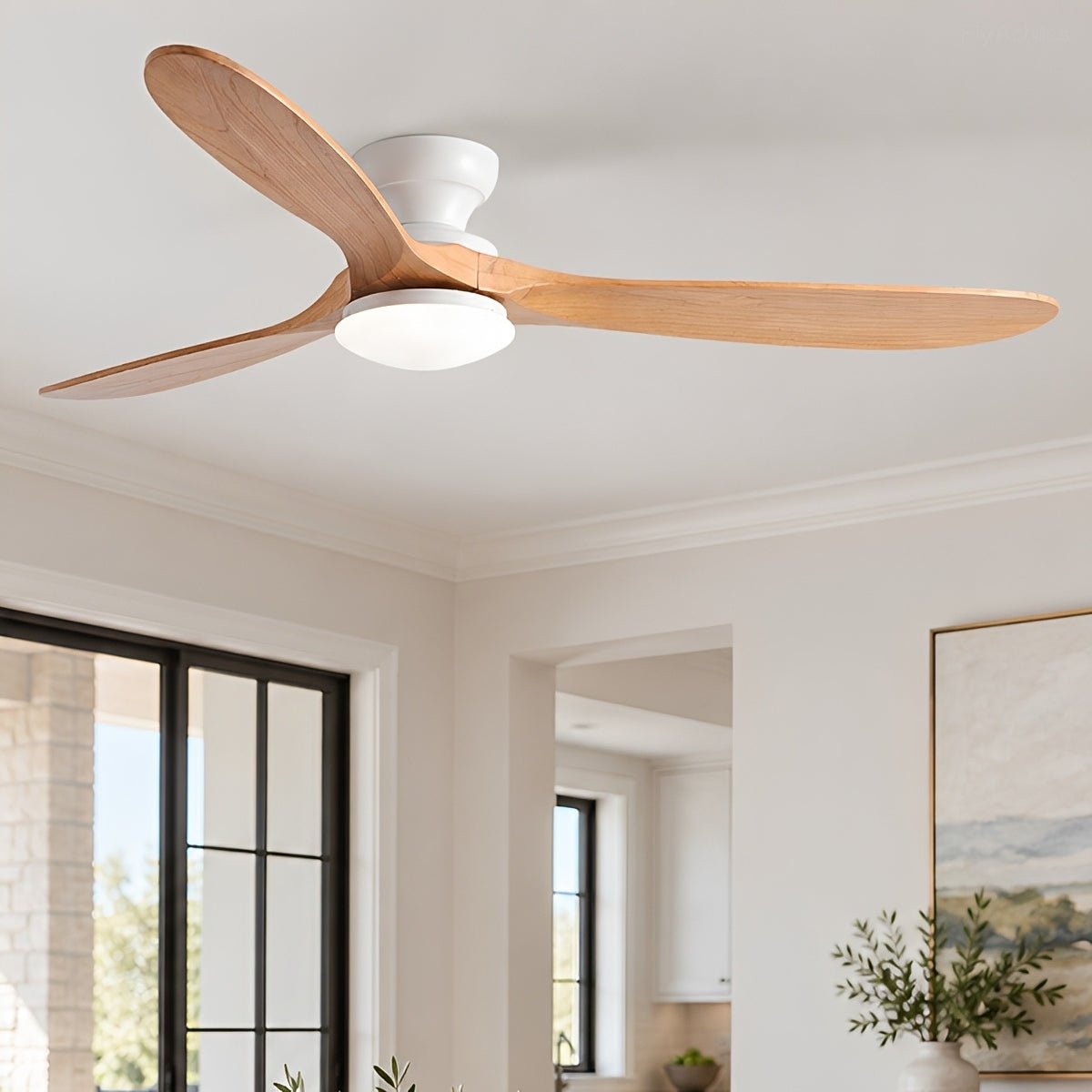 Modern Wood LED Ceiling Fan with Light Reversible DC Motor - Flyachilles