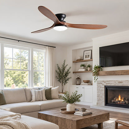 Modern Wood LED Ceiling Fan with Light Reversible DC Motor - Flyachilles